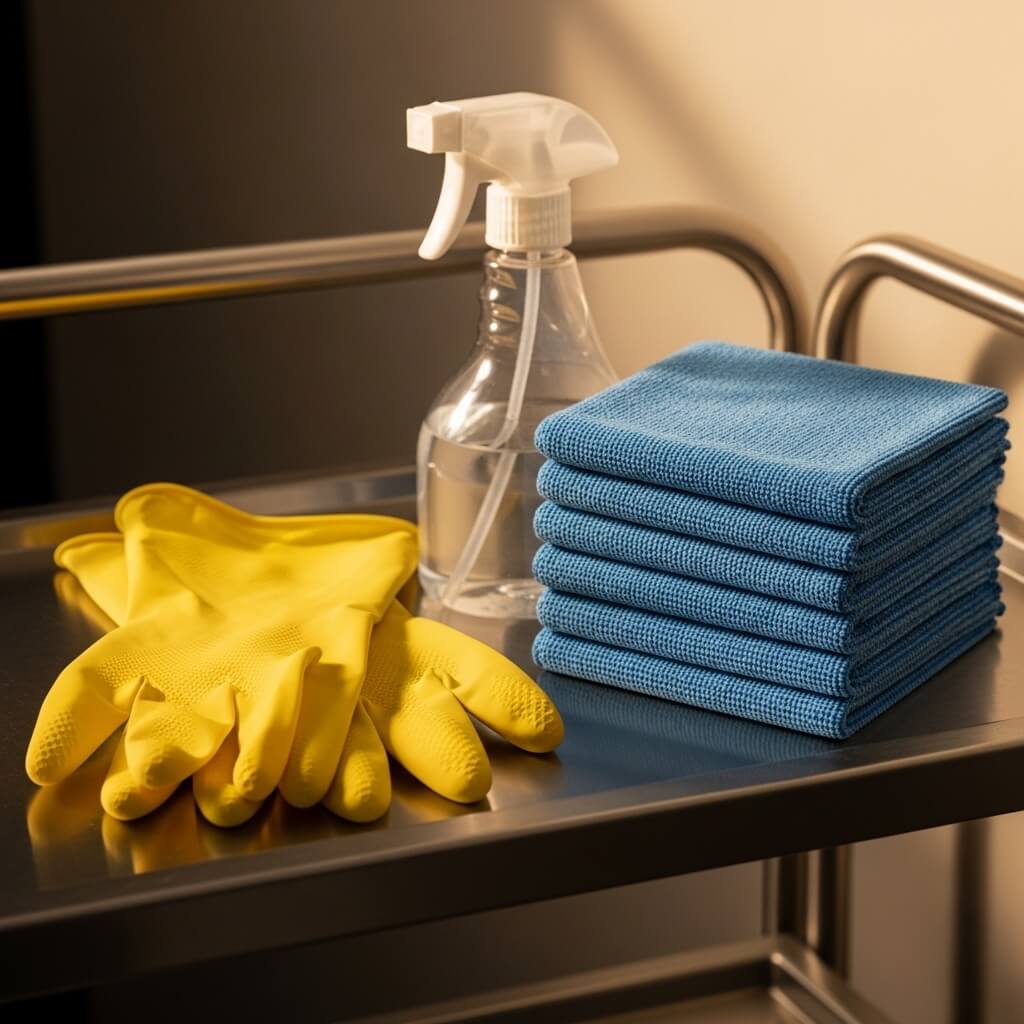 Close-up van een professionele schoonmaker die een marmeren vloer polijst