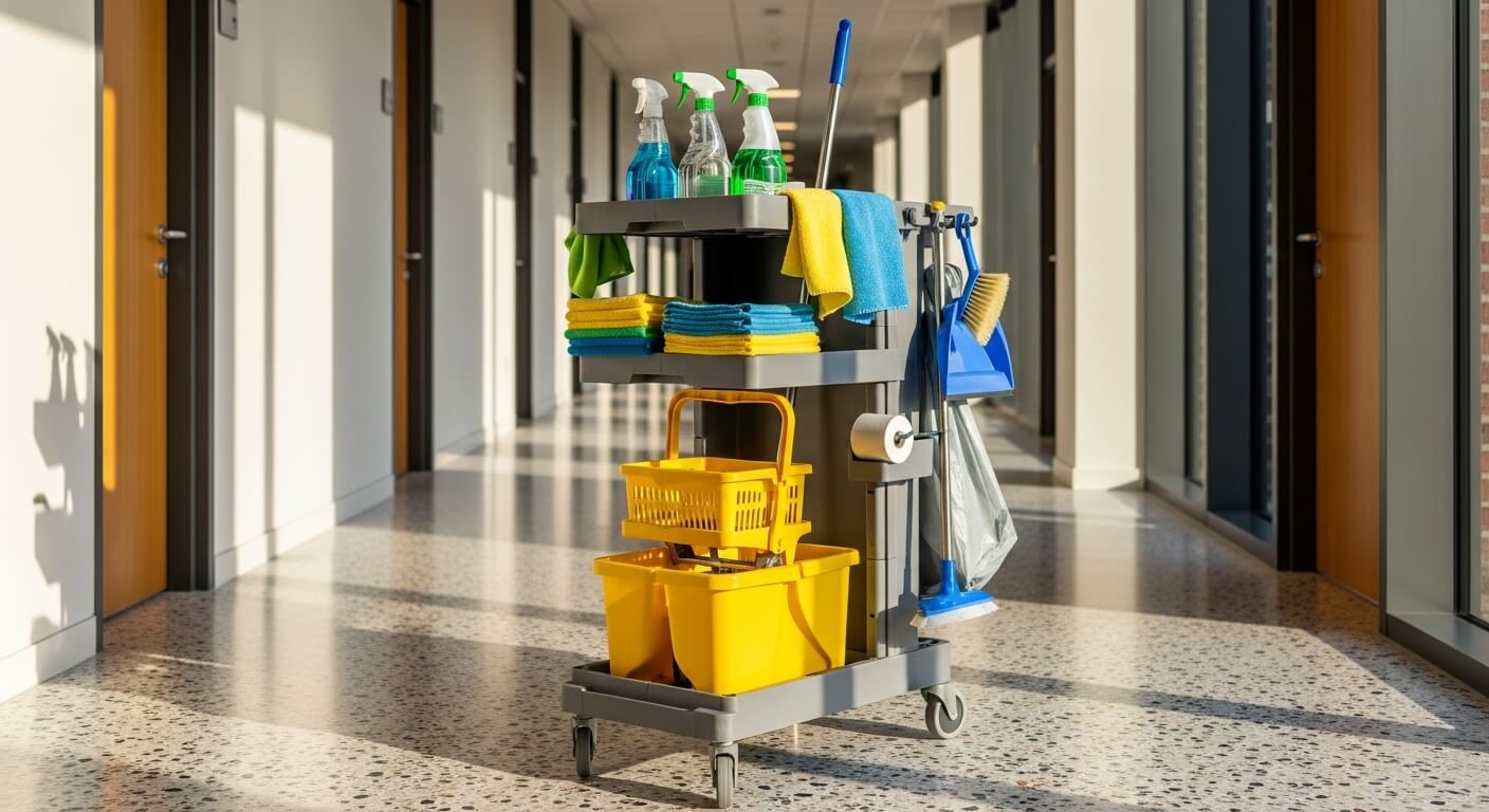Schoonmaakteam aan het werk in een modern kantoor in Amsterdam